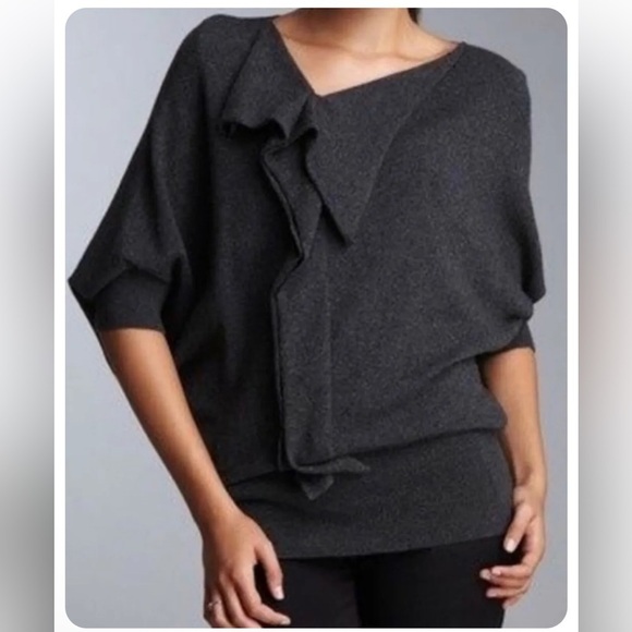 Vince Sweaters - Vince 100% Cashmere Dolman Elbow Sleeve Ruffled Sweater Charcoal Grey Size M
